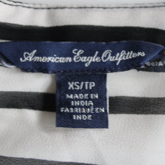 Sheer Black and White Stripe Short Sleeve Blouse - Picture 5 of 6